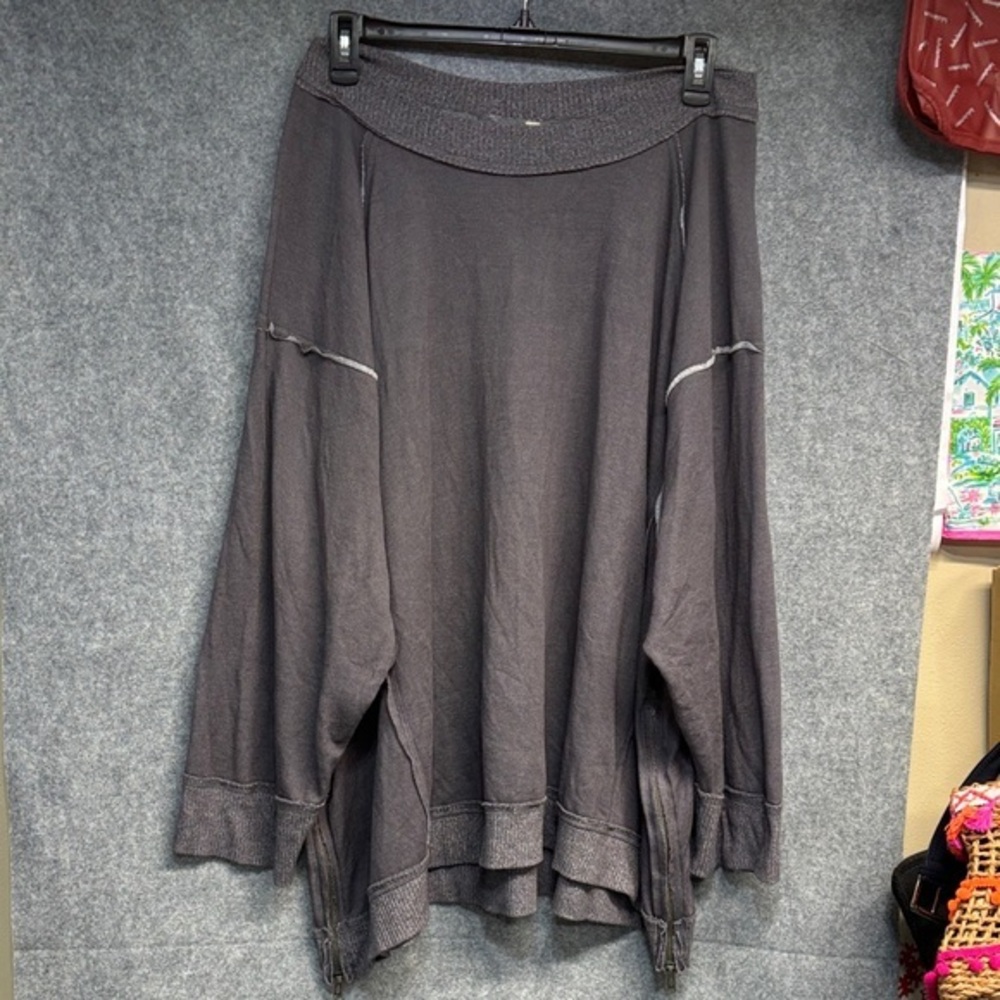 Free people Inside out oversized long sleeve side zip up  raw hem sweatshirt L